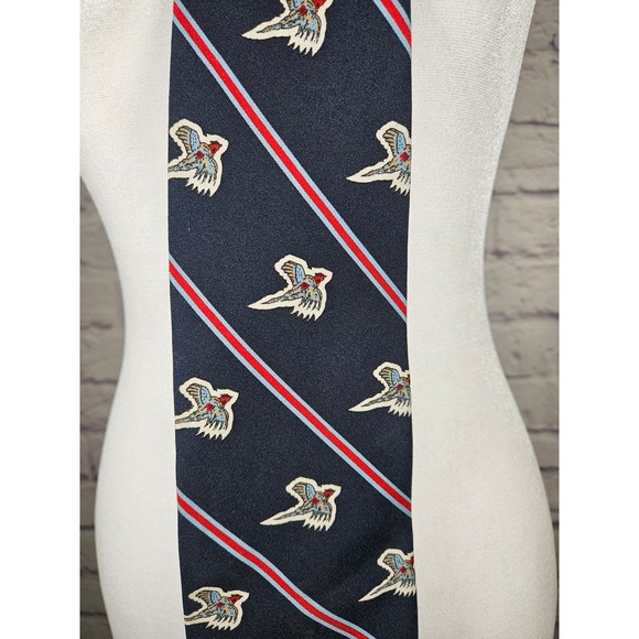 Mens Vintage JC Penny Tie Designer Collection Navy Red Birds - Picture 2 of 5